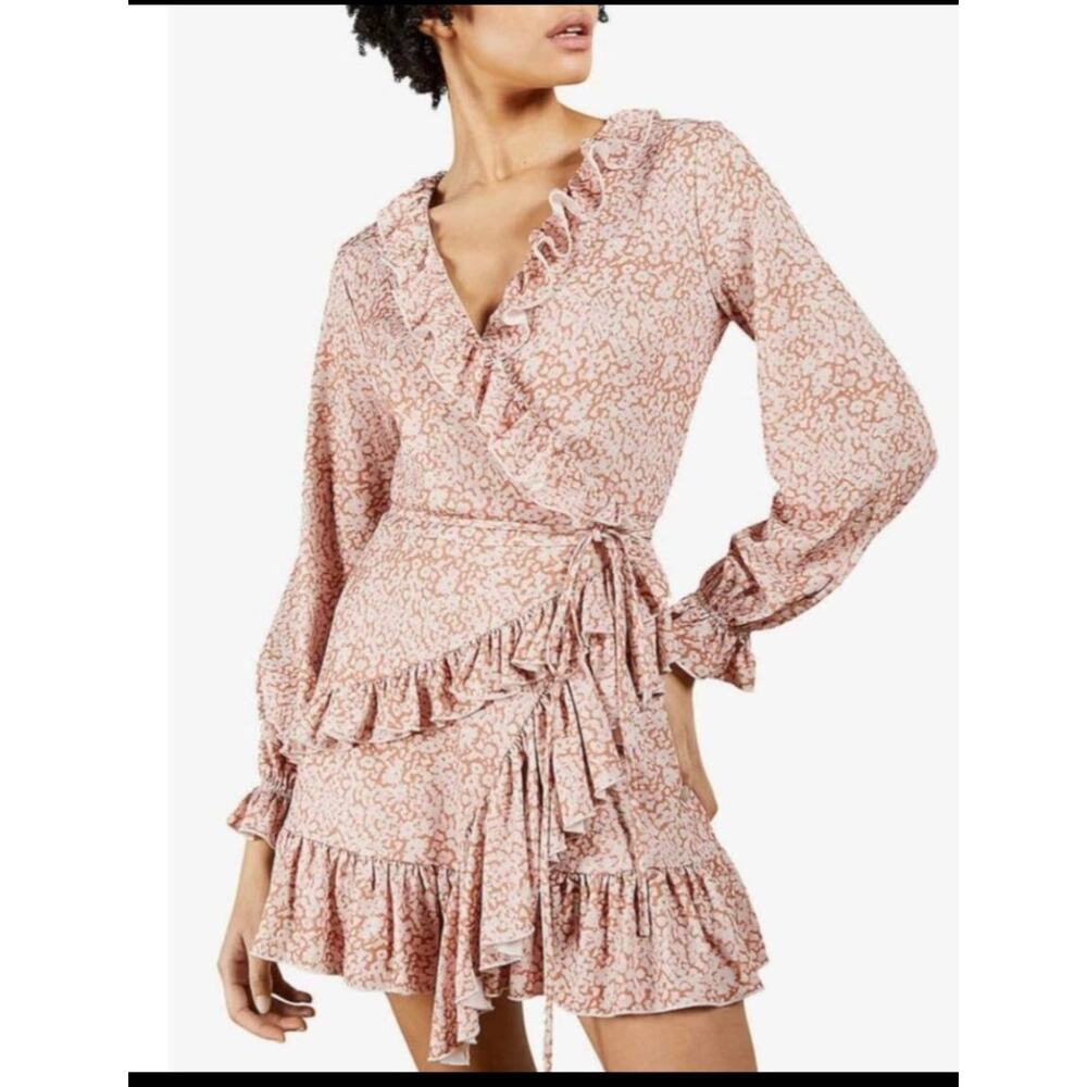 New Ted Baker Quiin pink floral ruffled long sleeved wrap dress size 6 Romantic